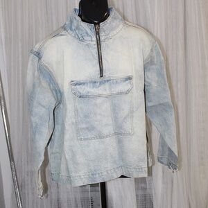 MNML Pullover Light Acid Wash Denim Jacket.  Sz L